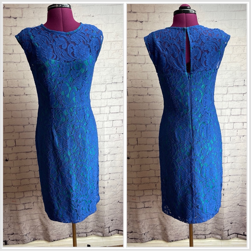 Ivy and Blu Maggy Boutique size 2 blue lace pencil dress